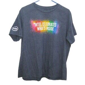 Intel Graphic T-Shirt Womens Size Large Blue Short Sleeve Computer Chip Logo Top